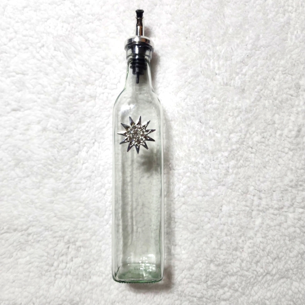 Decorative Glass Oil Dispenser Bottle with Silver Star Accent